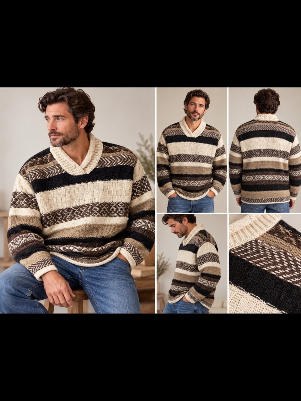 Vintage Best Authentic True Mark Wool Blend Sweater L Geometric Stripe 80s 90s